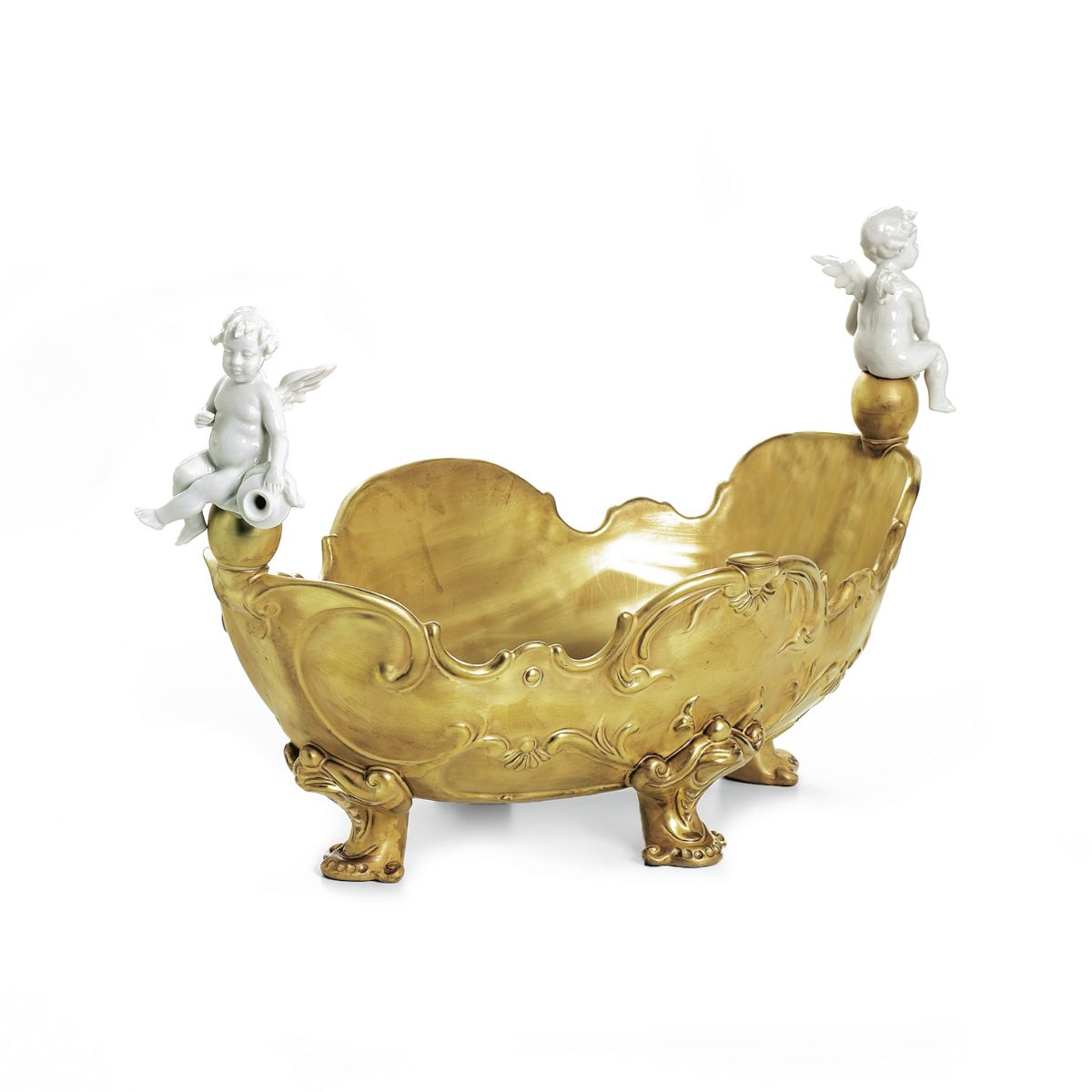 Baroque Oval Centrepiece With 2 Cherubs - Gold 