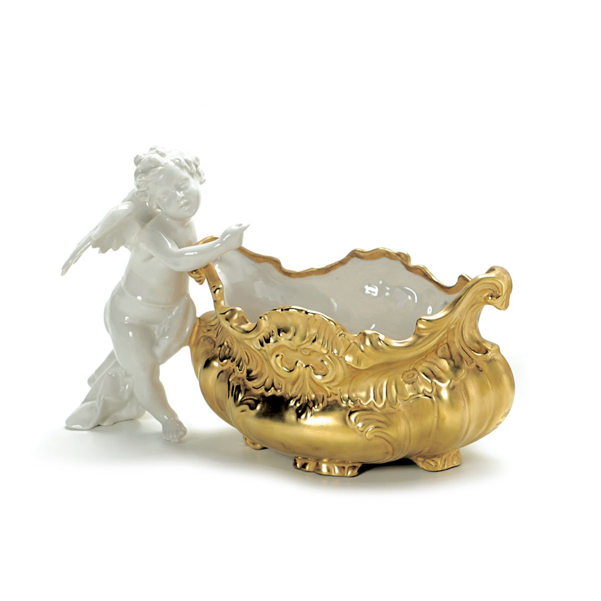 Baroque Bowl With Cherub - White &amp; Gold 