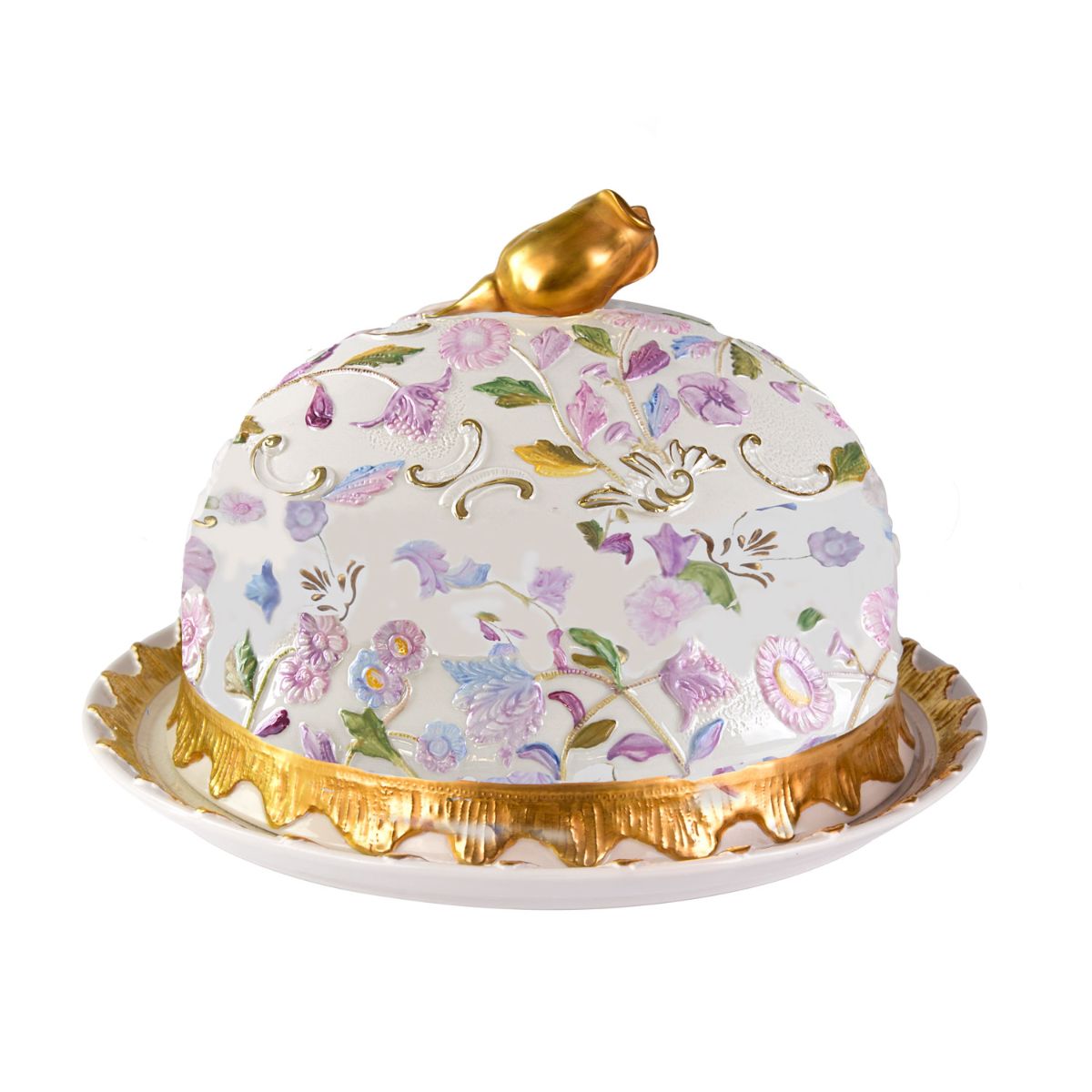 Taormina Multicolor &amp; Gold Round Tray Dome Covered 