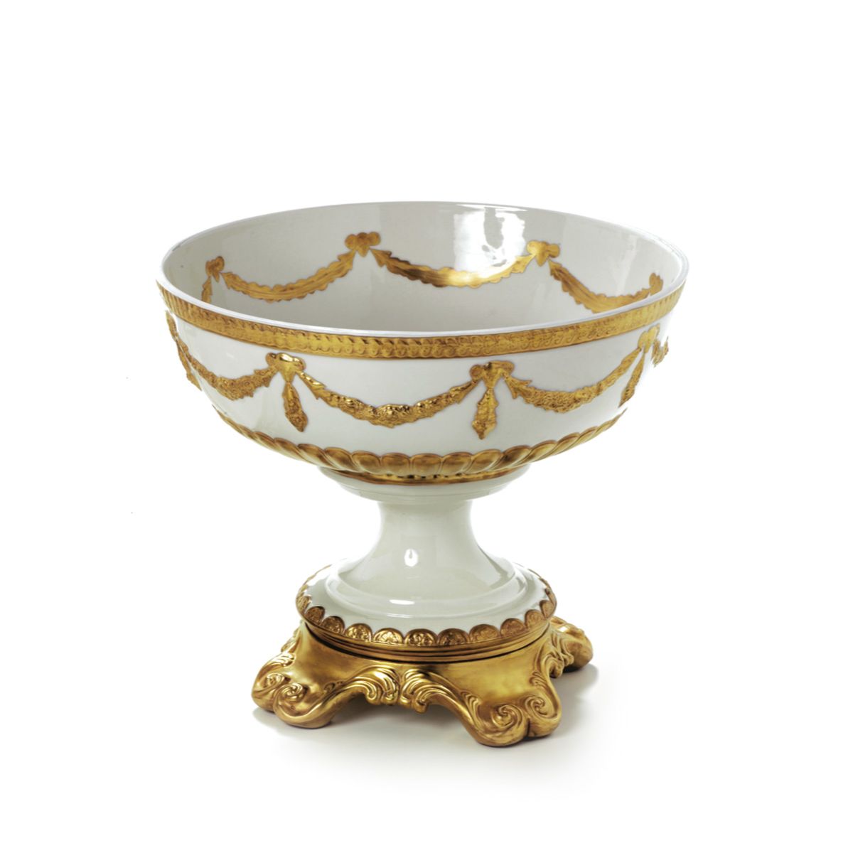 Empire Footed Fruit Bowl - White &amp; Gold 