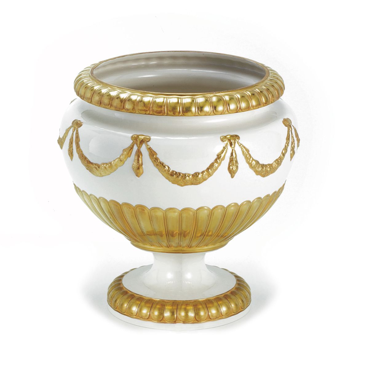 Empire Footed Plant Pot - White &amp; Gold 
