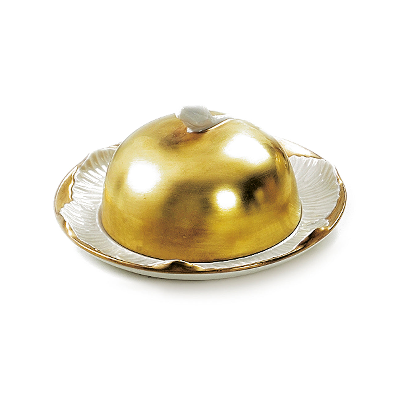 Tulip Butter Dish With Cloche - White &amp; Gold 
