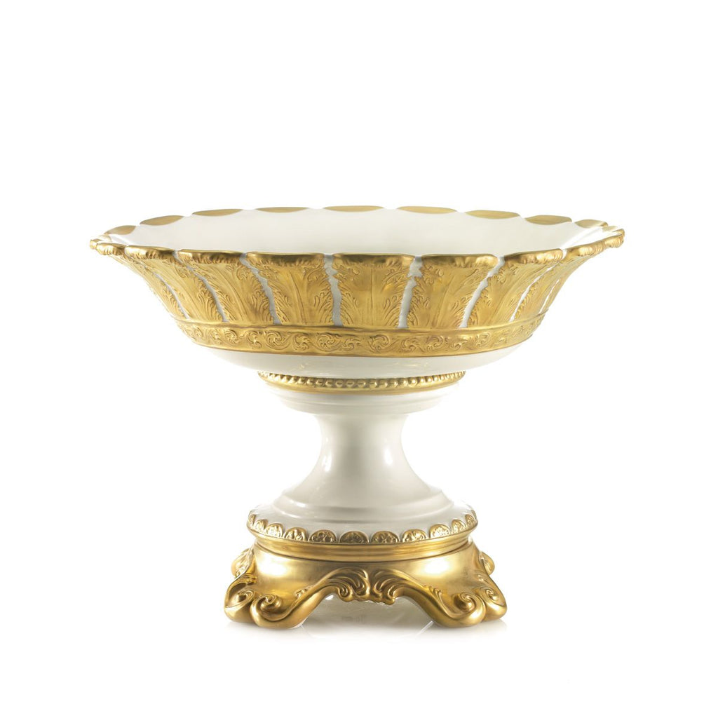 Queen Elizabeth Footed Fruit Bowl - White & Gold
