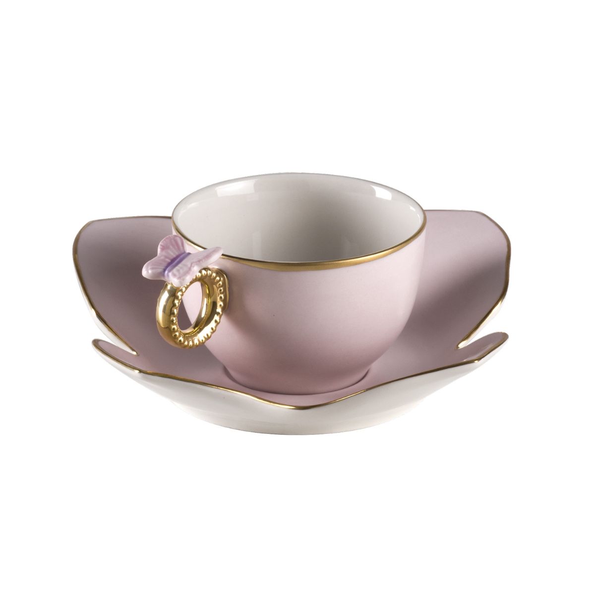 Butterfly Pastel Pink Tea Cup &amp; Saucer 