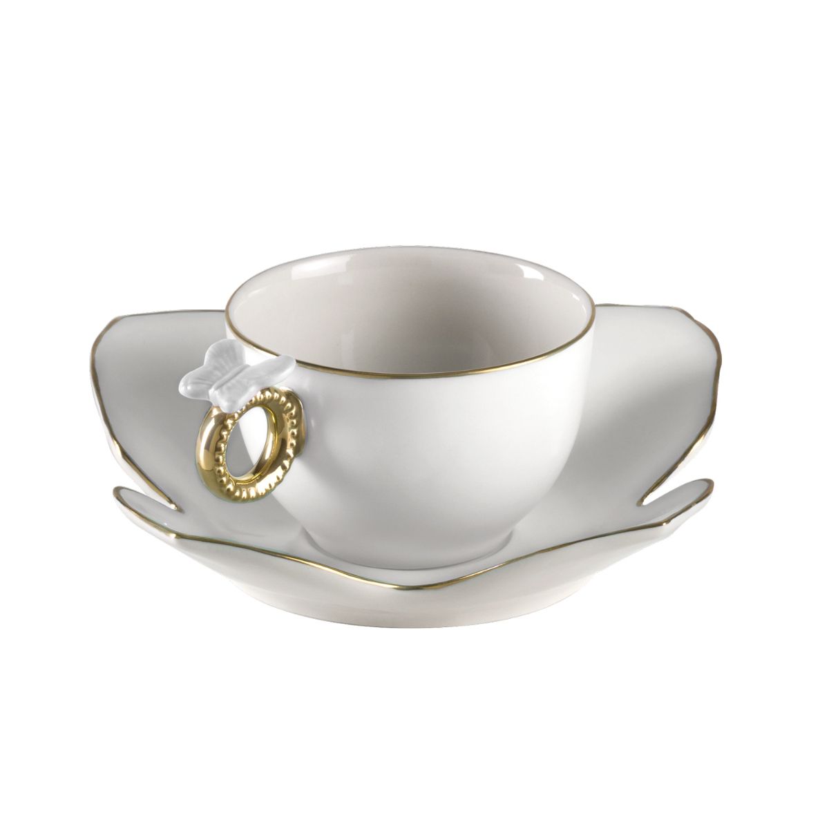 Butterfly White &amp; Gold Tea Cup &amp; Saucer 