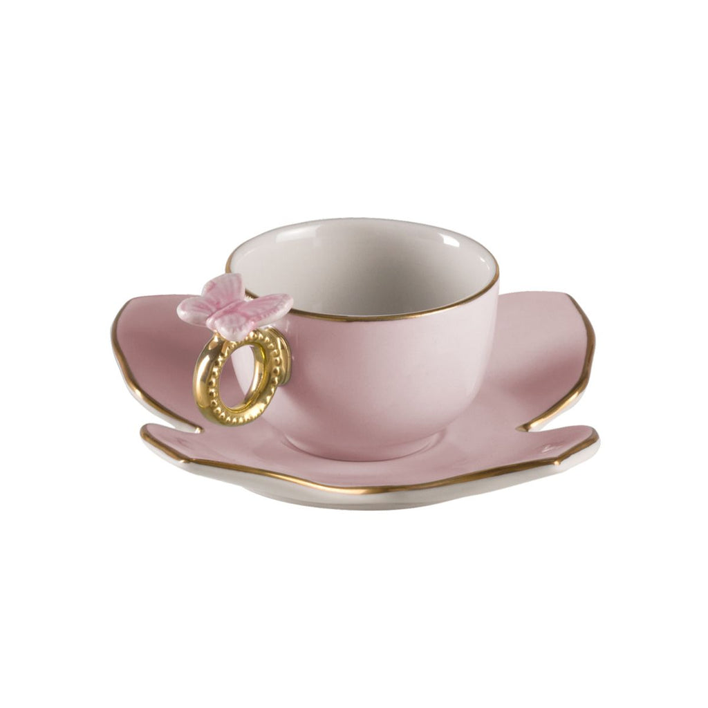 Butterfly Pastel Pink Coffee Cup & Saucer