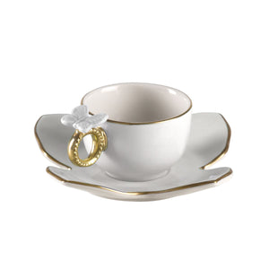 Butterfly White & Gold Coffee Cup & Saucer