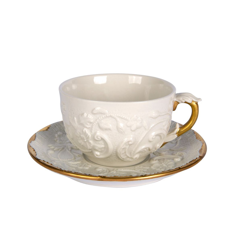 Taormina White & Gold Tea Cup & Saucer