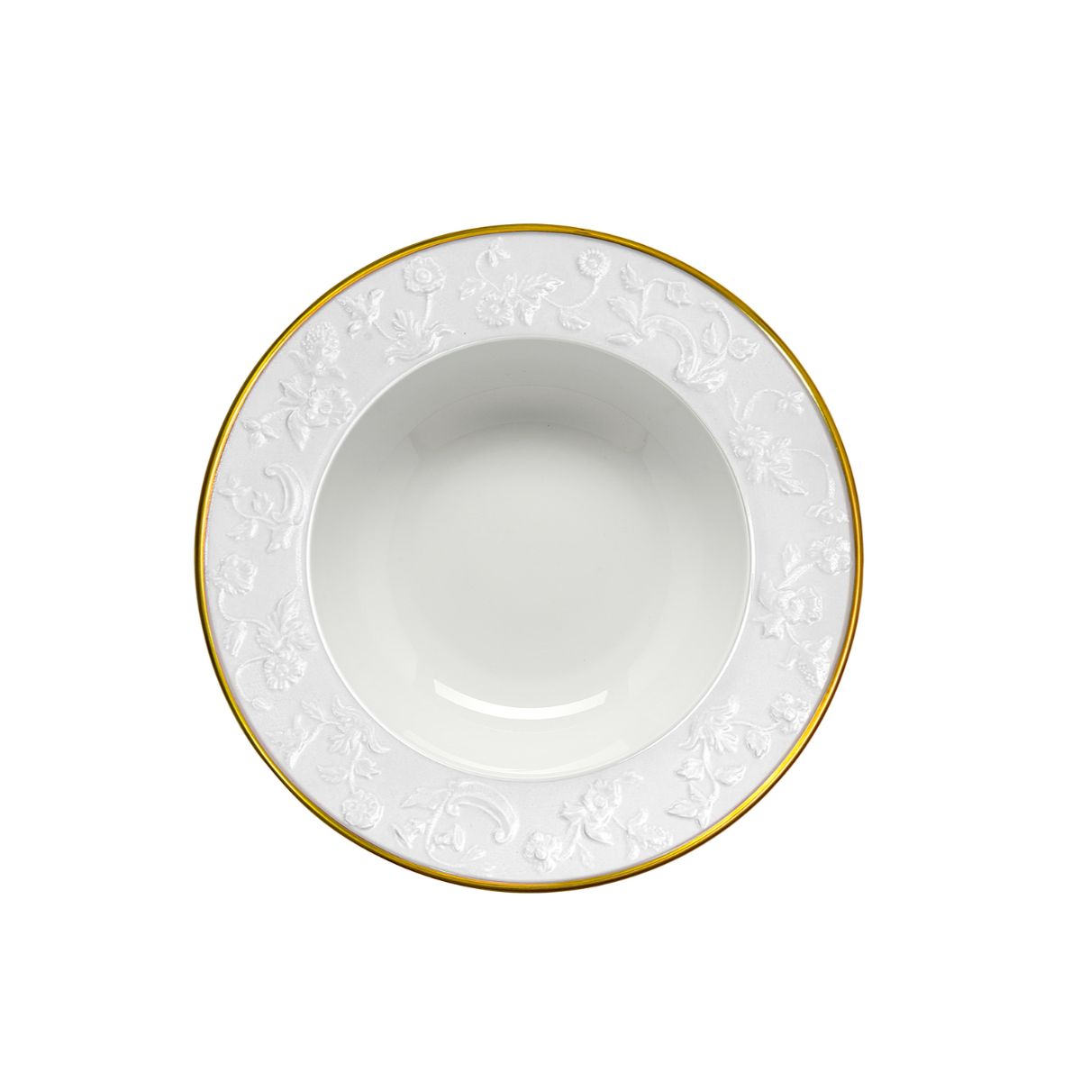 Taormina White & Gold Rim Soup Plate