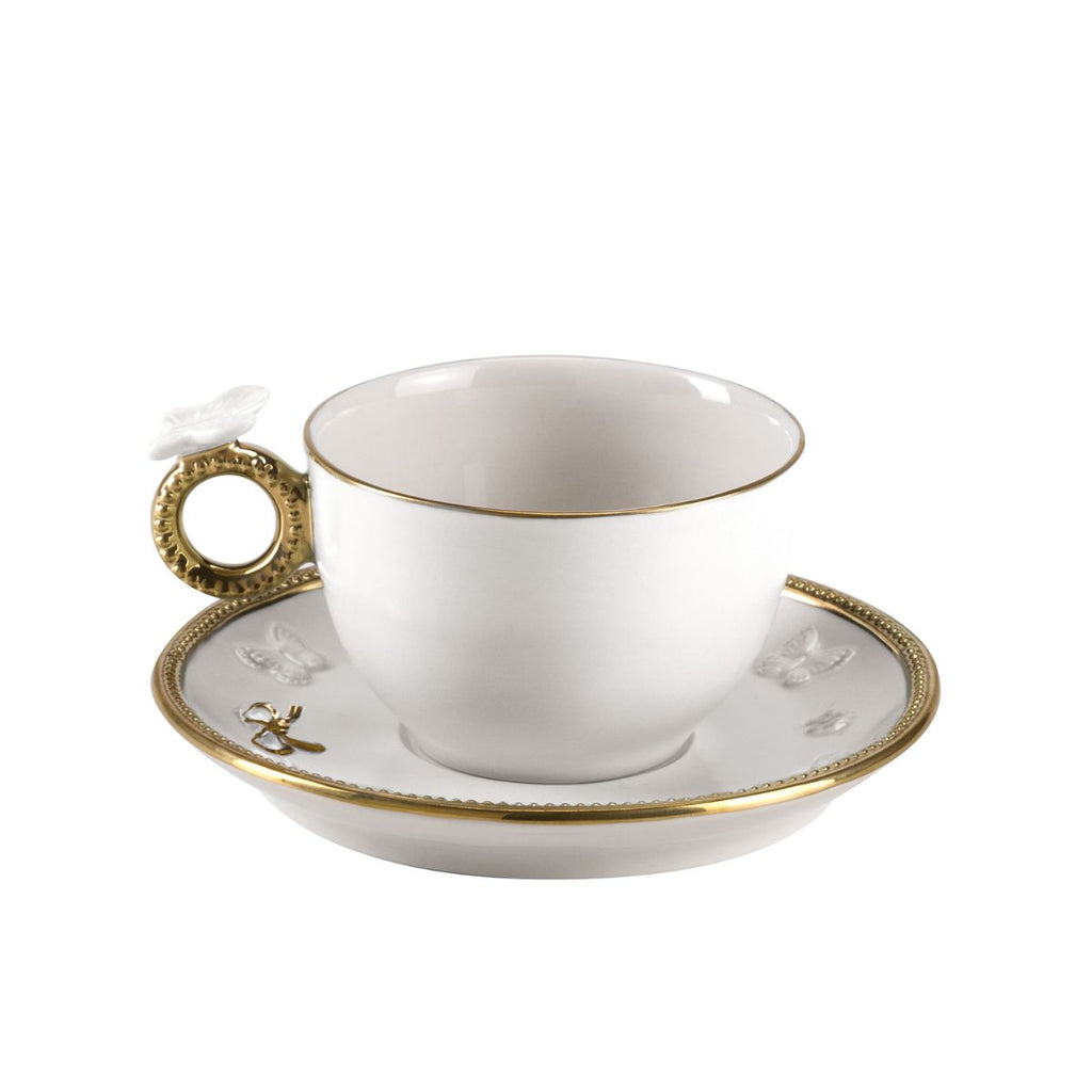 Butterfly White & Gold Tea Cup & Saucer