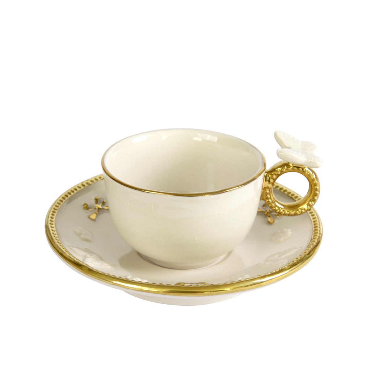 Butterfly White &amp; Gold Coffee Cup &amp; Saucer 