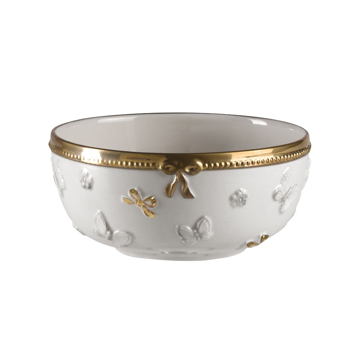 Butterfly White &amp; Gold Fruit Bowl / Oatmeal 