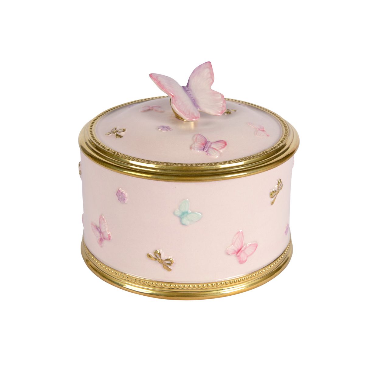 Butterfly Round Trinket Box - Pink