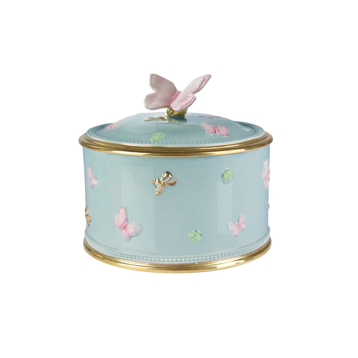 Butterfly Round Trinket Box - Aquamarine 