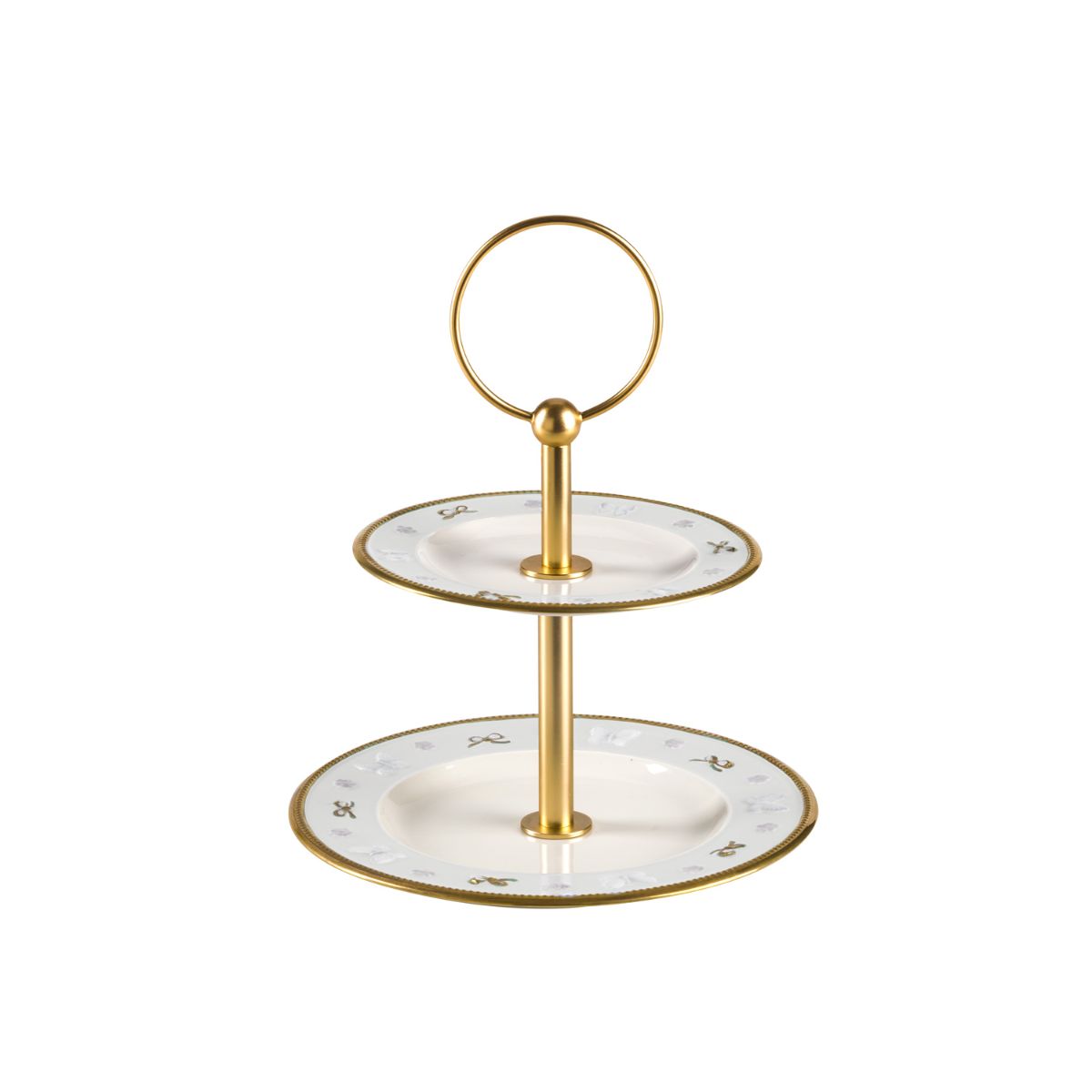 Butterfly White &amp; Gold 2 Tier Cake Stand 