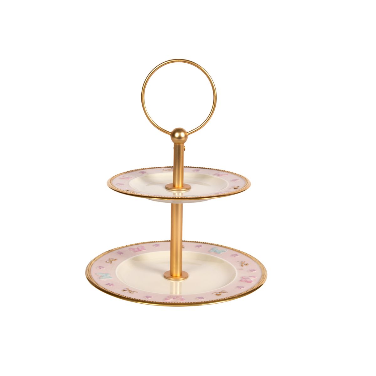 Butterfly Pastel Pink 2 Tier Cake Stand