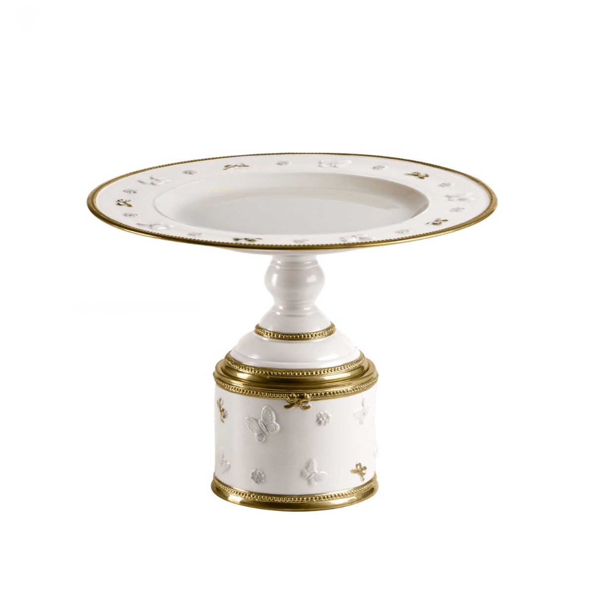 Butterfly White & Gold Medium Footed Cake Stand