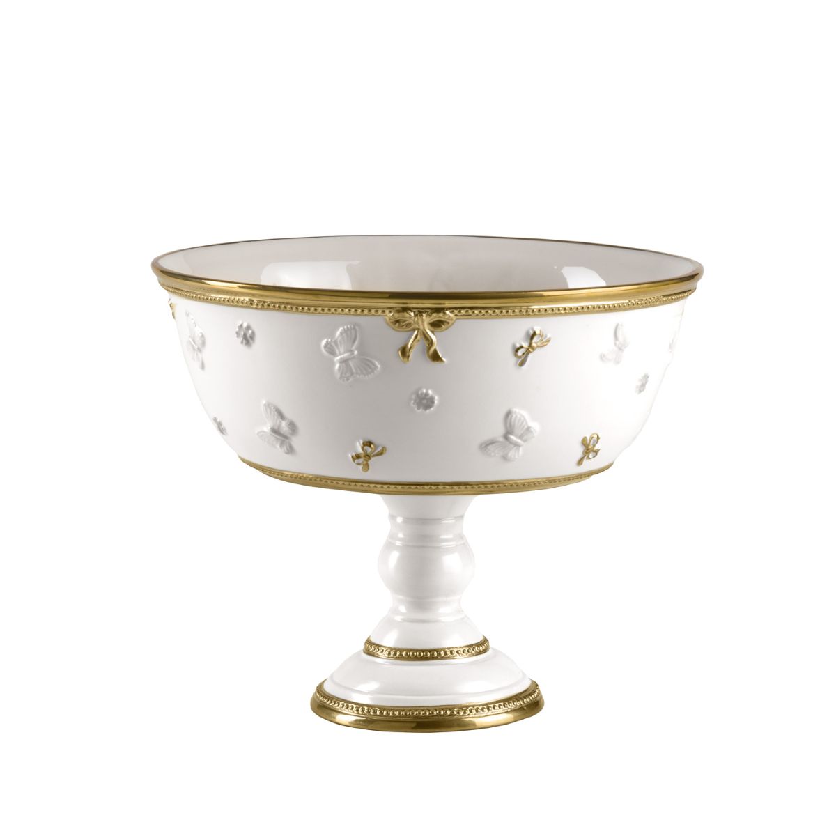 Butterfly White &amp; Gold Footed Fruit Bowl 