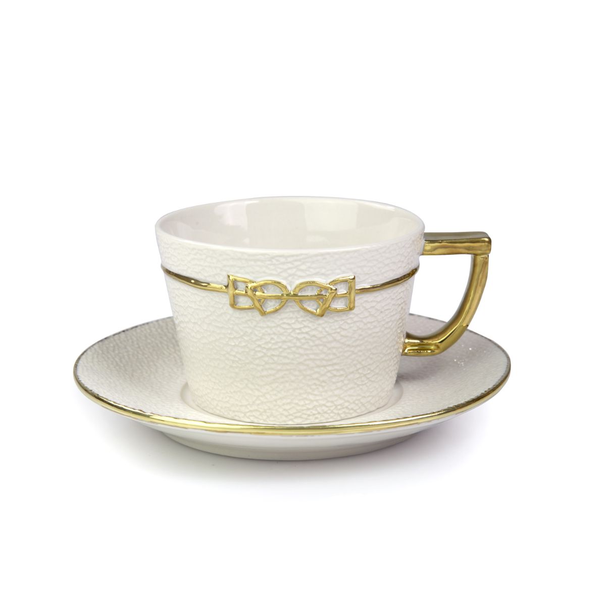 Dressage White &amp; Gold Tea Cup &amp; Saucer 