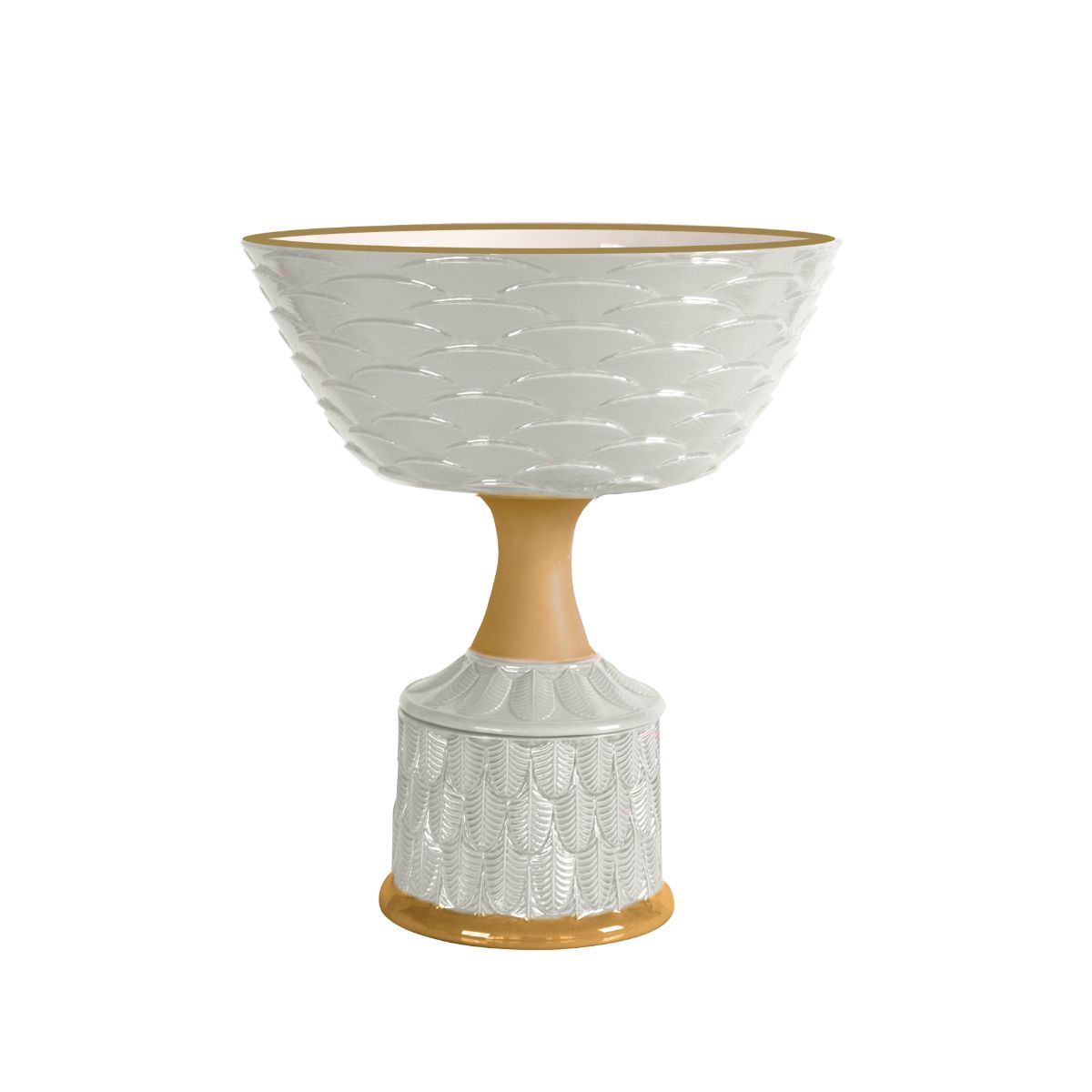 Peacock White &amp; Gold Footed Fruit Bowl 