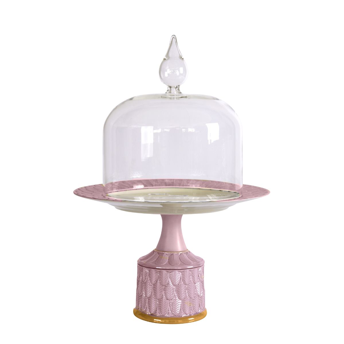 Peacock Lilac &amp; Gold Large Cake Stand With Cloche 