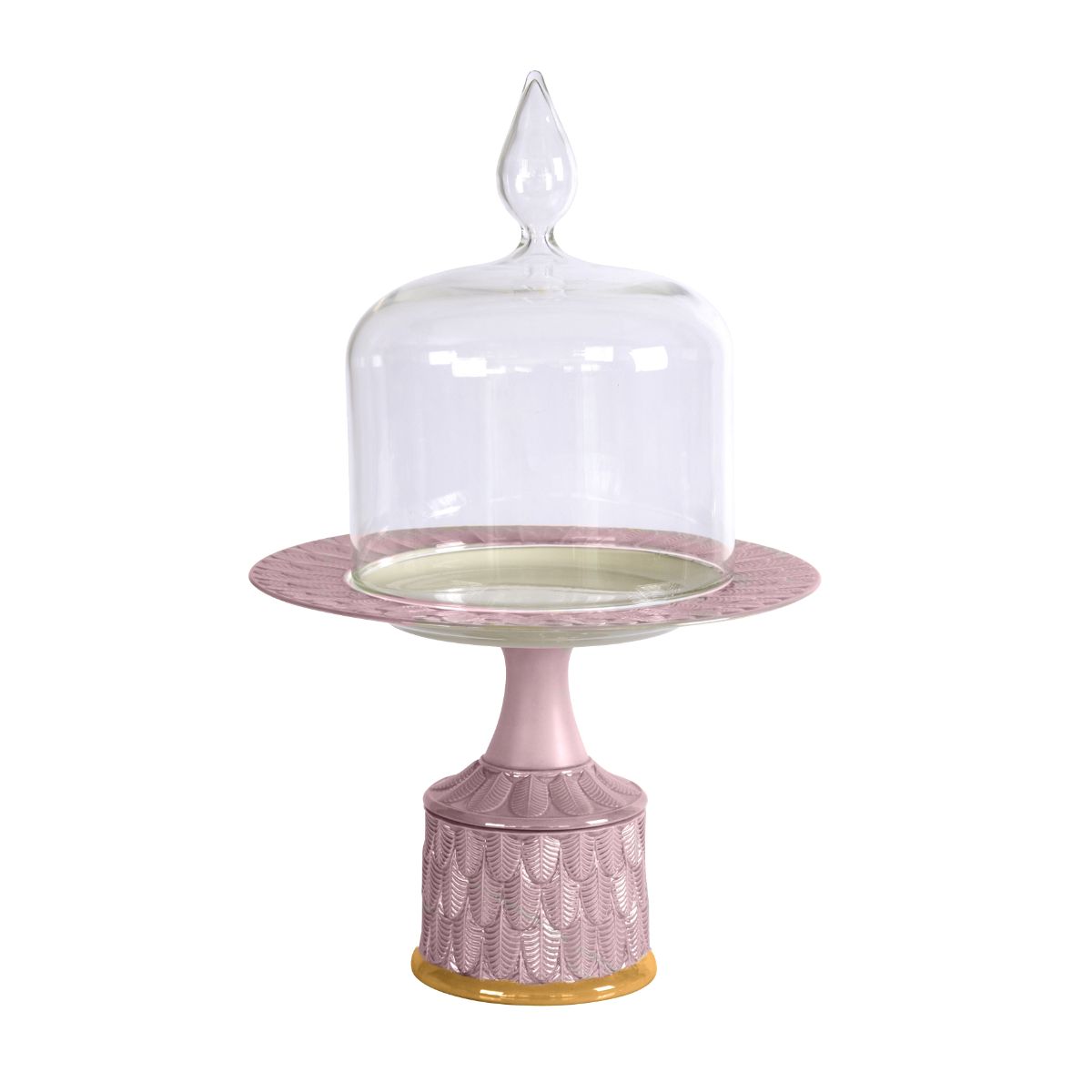 Peacock Lilac &amp; Gold Medium Cake Stand With Cloche 