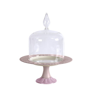 Peacock Pink Small Cake Stand With Cloche