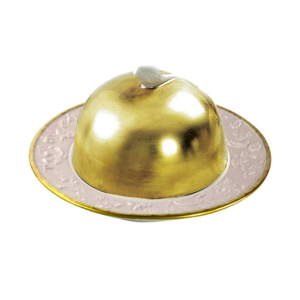 Taormina Pink & Gold Butter Dish With Cloche