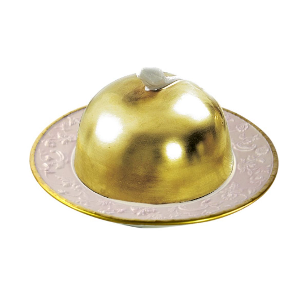 Taormina Pink &amp; Gold Butter Dish With Cloche 