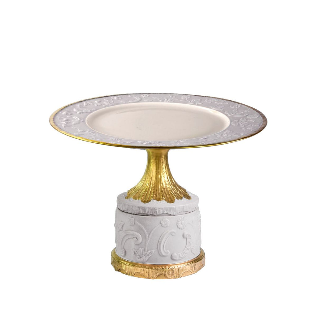 Taormina White & Gold Medium Cake Stand