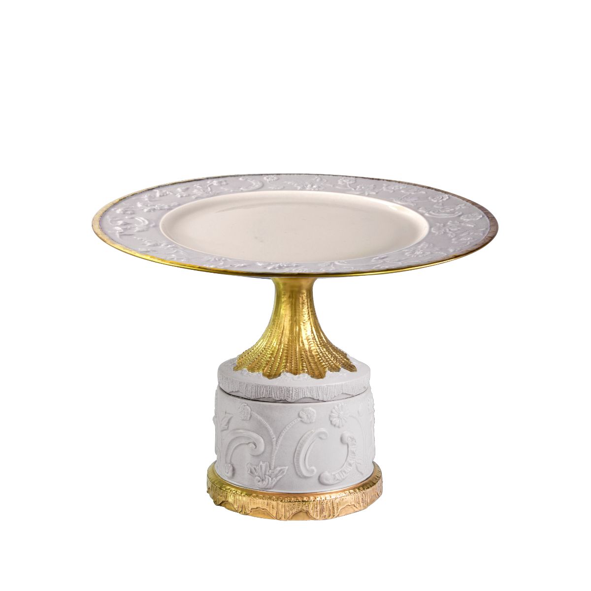 Taormina White &amp; Gold Medium Cake Stand 