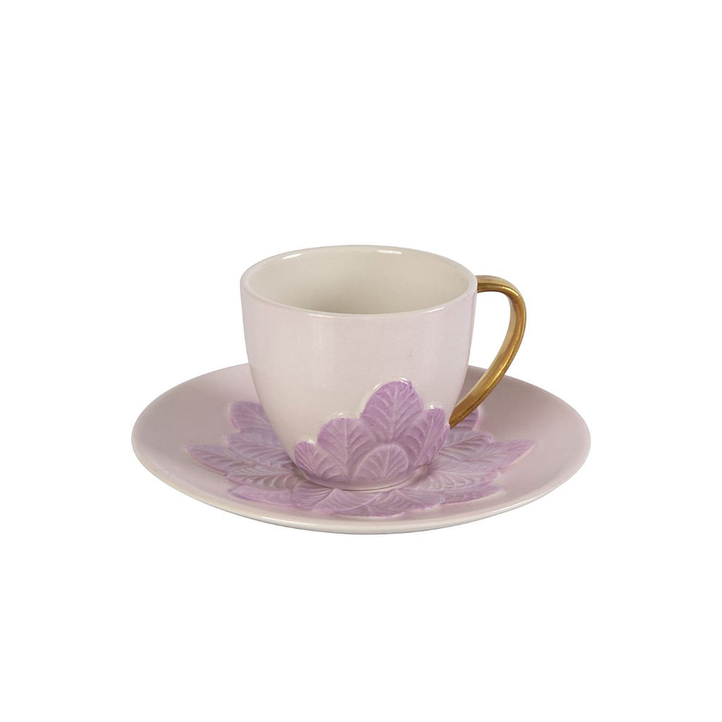 Peacock Lilac & Gold Coffee Cup & Saucer