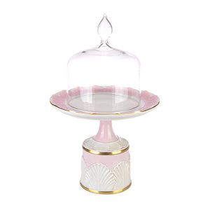 Tulip Cake Stand With Cloche - Pink & White