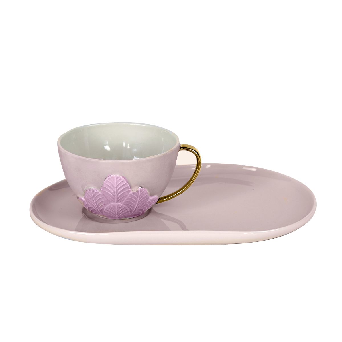 Peacock Lilac &amp; Gold Tea Cup &amp; Biscuit Saucer 