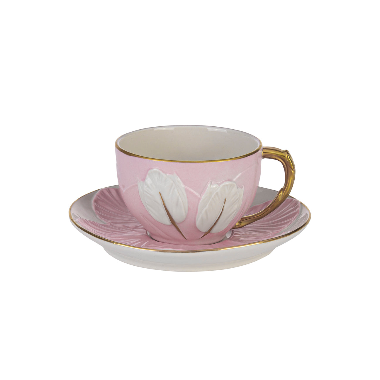 Tulip Tea Cup - Pink &amp; White 