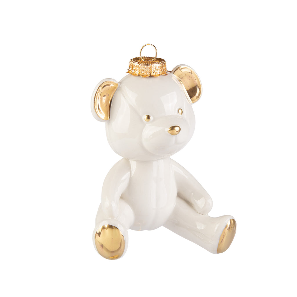 Teddy Hanging Decoration - White & Gold