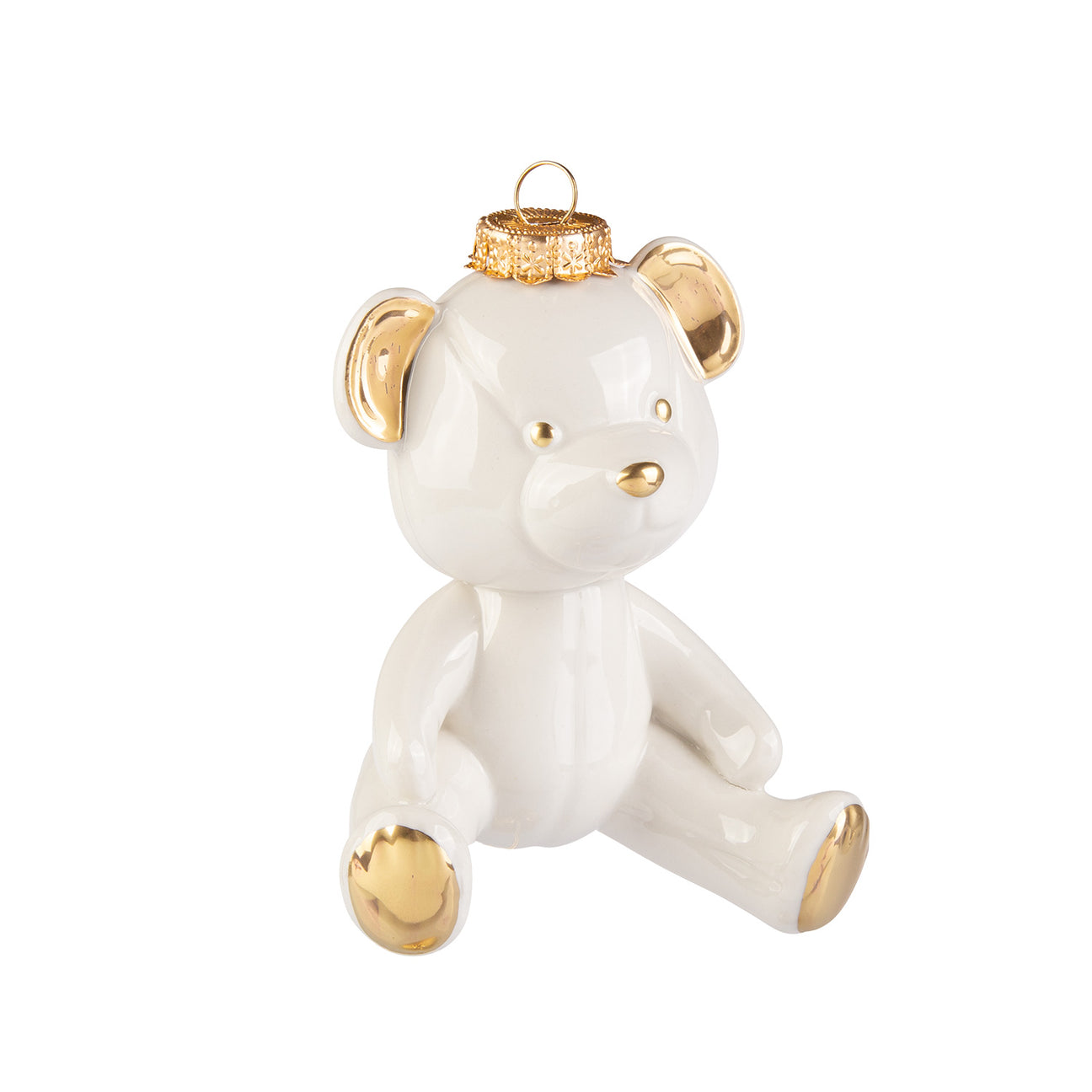 Teddy Hanging Decoration - White &amp; Gold 