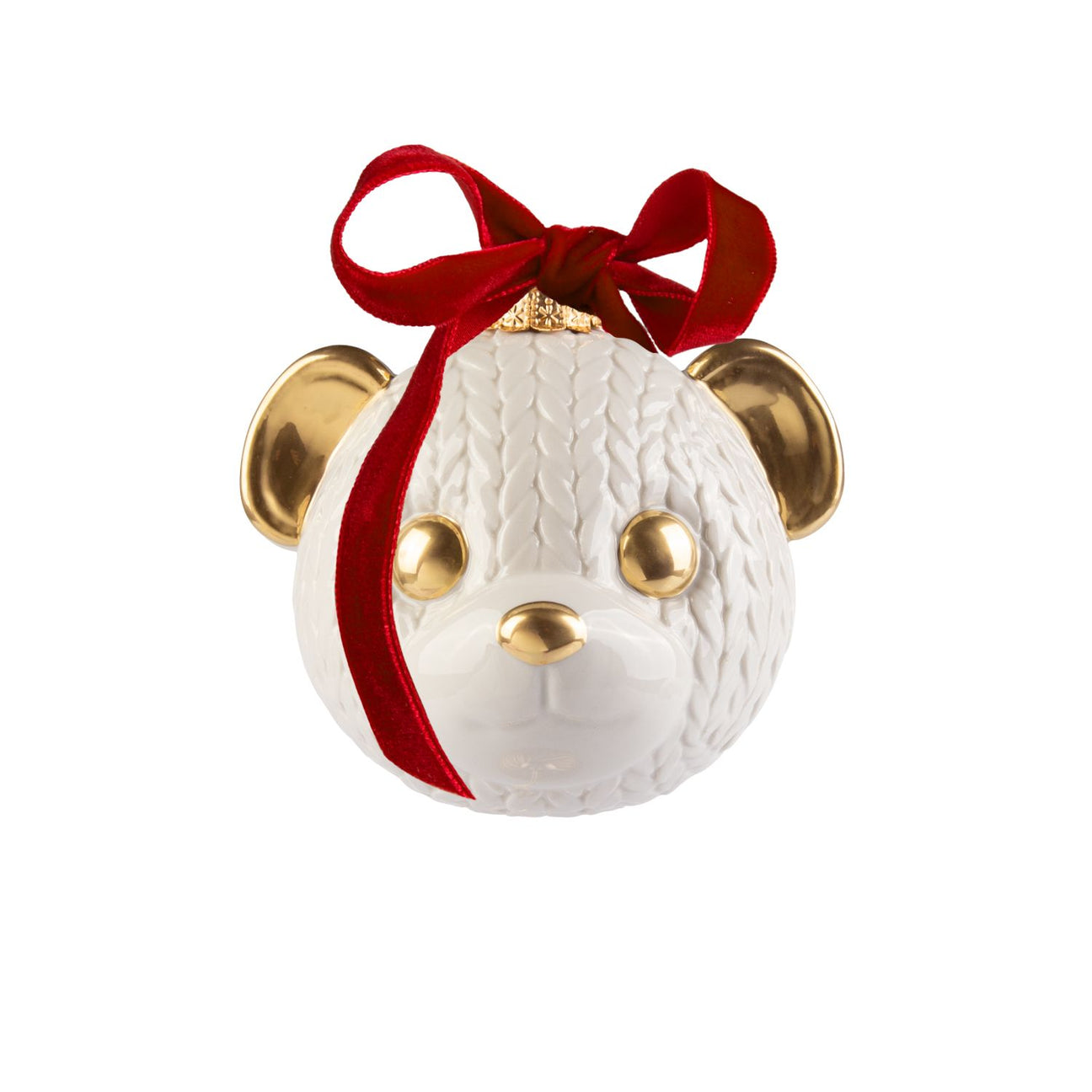 Teddy Head Hanging Decoration - White &amp; Gold 