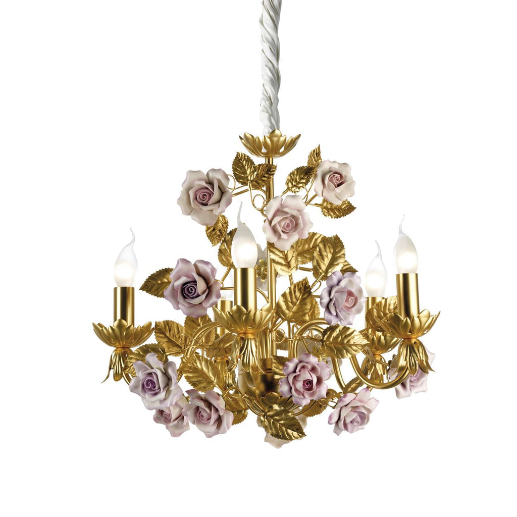 Marie Antoinette 5 light chandelier - Gold & Pink