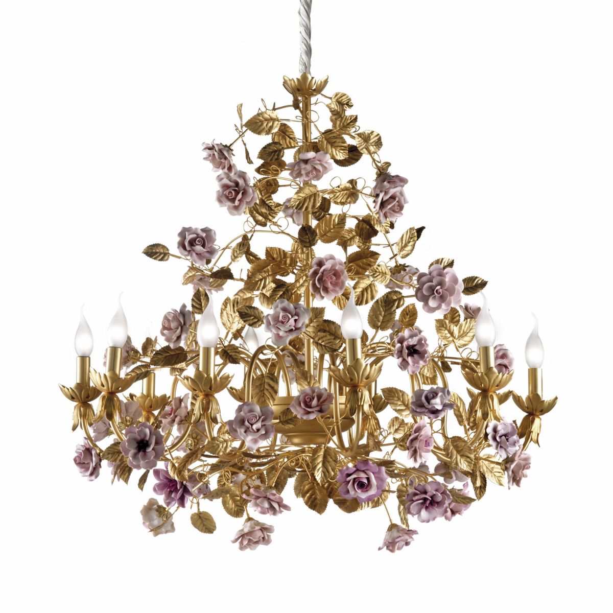 Marie Antoinette 10 light chandelier - Gold &amp; Pink 