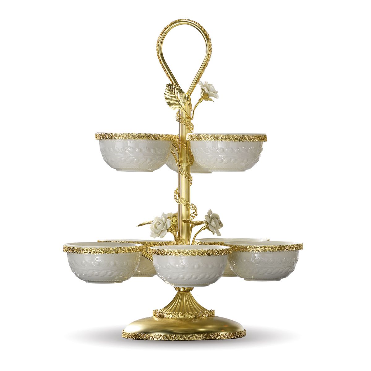 Marie-Antoinette White & Gold Pistachios Holder - 8 Bowls