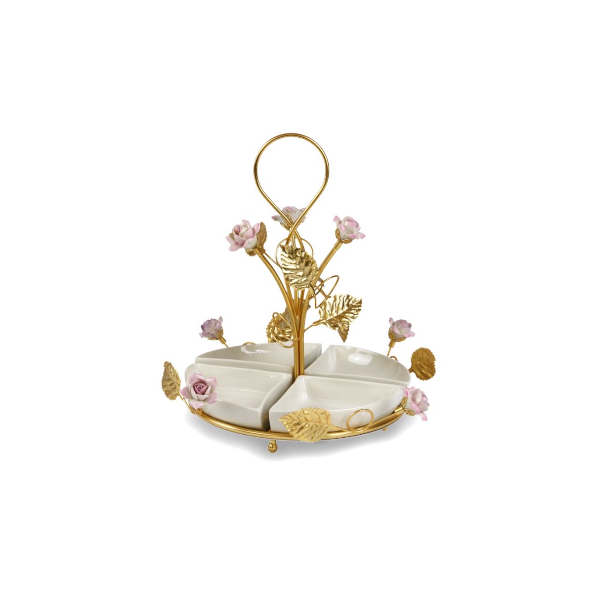 Marie-Antoinette Pink &amp; Gold Olive Stand - 4 dishes 