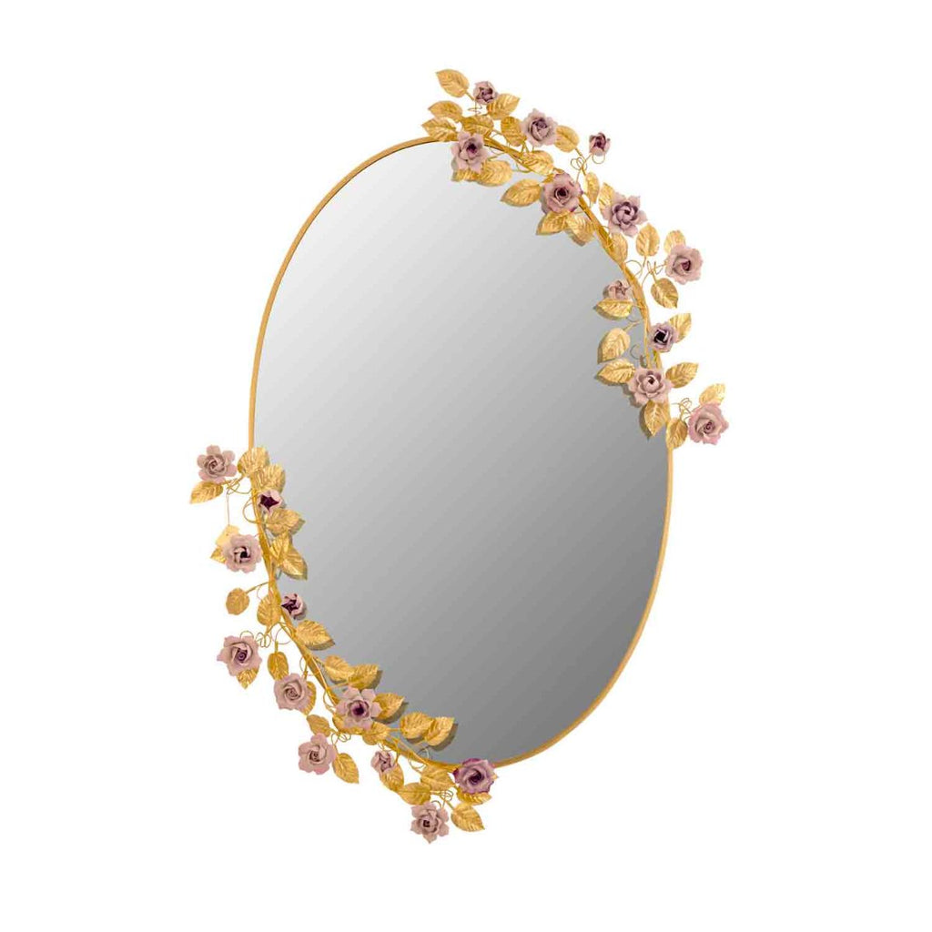 Camelia Large Oval Mirror - Gold & Pink