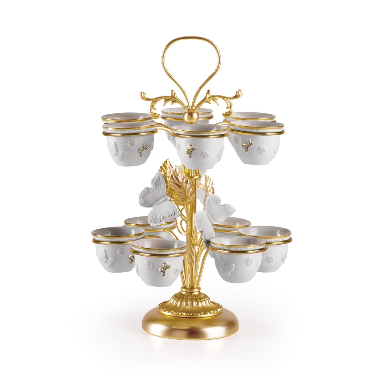 Butterfly White &amp; Gold Arabic Coffee Cup Holder 