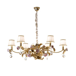 Peony 6 light chandelier - Gold & Pink