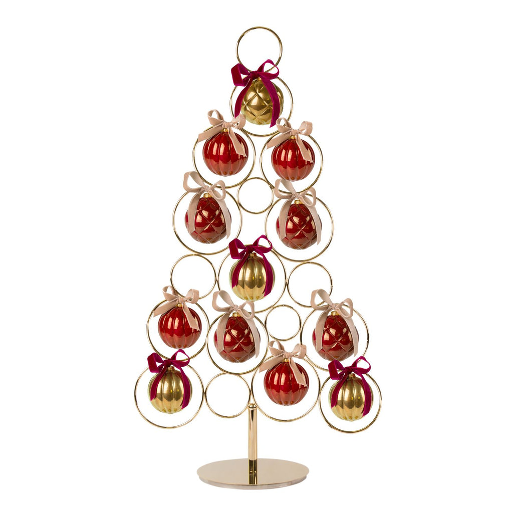 Deco Christmas Tree With 12 Ornaments - Ruby & Gold