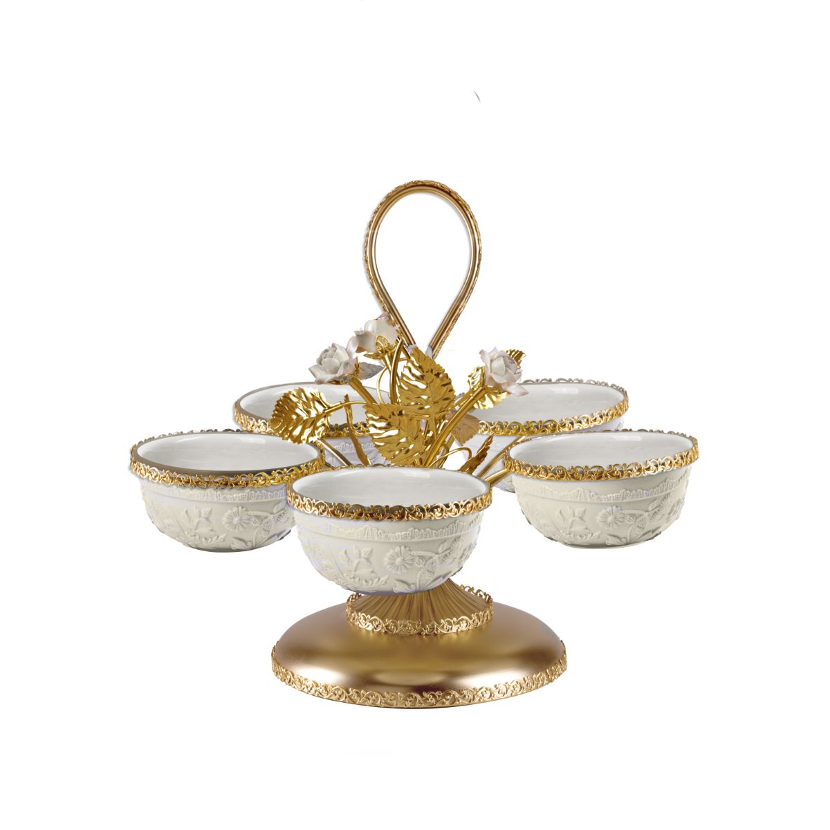 Taormina White &amp; Gold Small Pistachios Holder - 5 Bowls 