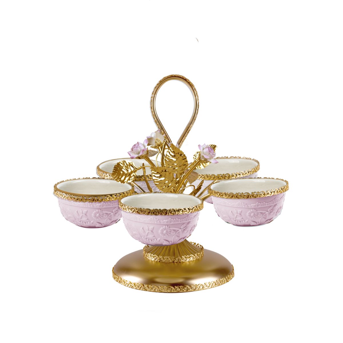 Taormina Pink &amp; Gold Small Pistachios Holder - 5 Bowls 