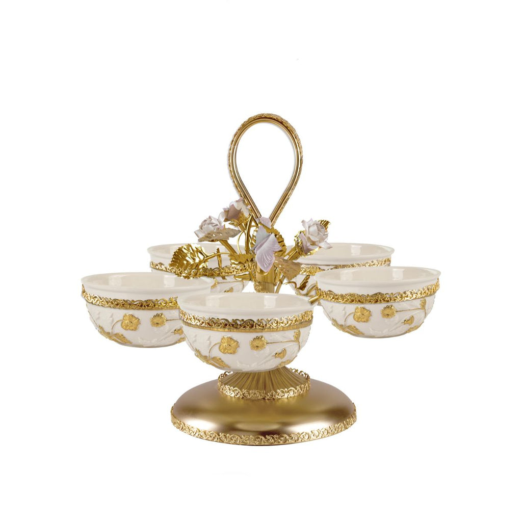 Taormina White & Gold Small Pistachios Holder - 5 Bowls