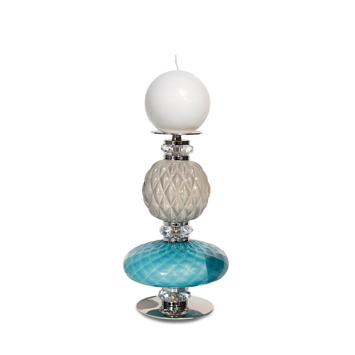 Diva Audrey Medium Candle Holder - Pearl Grey &amp; Turquoise 